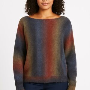 Charlie B Women Multicolor Ombre Striped Fuzzy Knit Boat Neck Sweater Size XL
